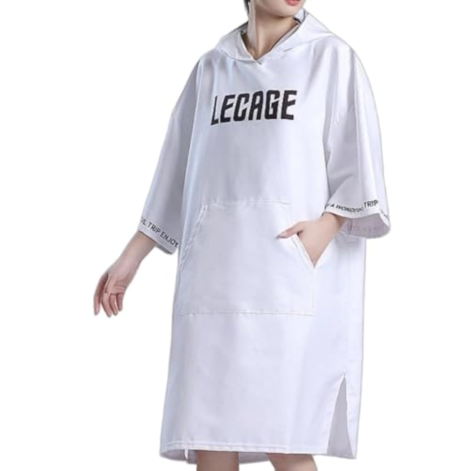 Quick Dry Hooded Bath Towel Robe, White Short Sleeve