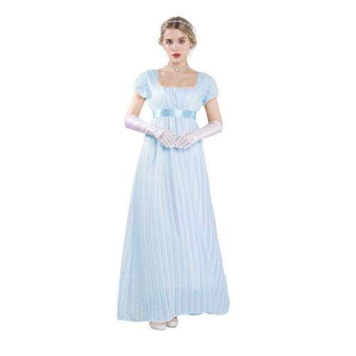 Fiamll Regency Kleider Damen Empire Taille Viktorianisches Ballkleid Regency Kleid aus dem 19. Jahrhundert Partys Blau L