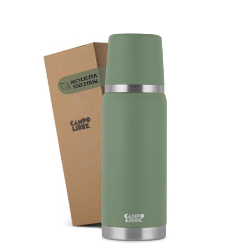 Campo Libre. Jaco® Thermoskanne 750ml I Thermos mit Becher I Unsere Thermosflasche hält mind. 24h heiß I Isolierkanne mit Doppelwand ist zu 100% auslaufsicher I recycelter Edelstahl I Green