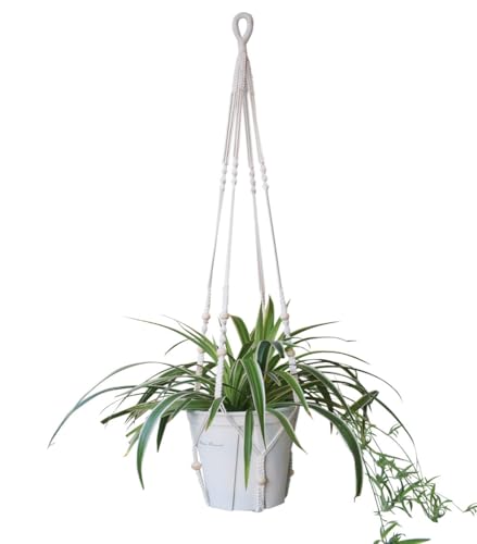 Xibelezal Macrame Plant Hanger Extra Long (52") Indoor Plant Holder with Beads, no Tassel- Long Plant Hanger for Tall Ceiling- Hanging Plant Holder for 6”-14”Pots -(1 Pack)