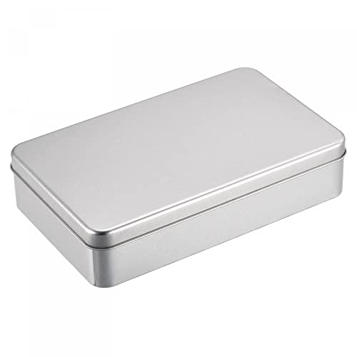 sourcing map Metal Tin Box, 3pcs 7.09 x 4.33 x 1.57 Rectangular Empty Tinplate Storage Containers with Lids, Silver Tone