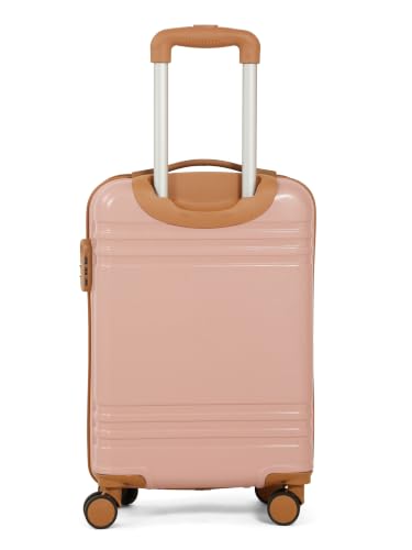 Image of Teakwood Cabin Size 8 Wheels Trolley Bag, Hard Cabin with Zipper Closure, Adjustable Push Button & Cross Side Strap, Number Lock System 360 Degree (Small, Rose)