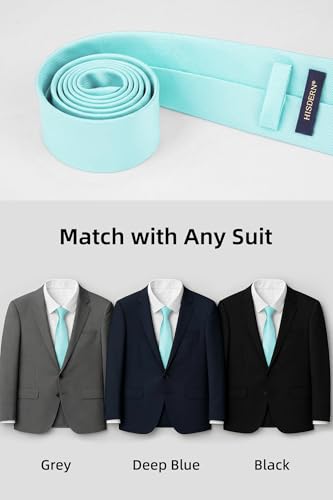 Image of HISDERN Mens Ties Solid Color Ties for Men Formal Necktie with Pocket Square Set Satin Silk Neck Tie Handkerchiefs Set
