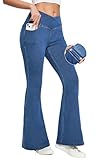 Ewedoos Flare Bell Bottom Jeans for Women Jeggings Tummy Control High Waisted Stretchy Crossover Pull On Jeans Light Blue