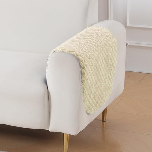 Image of HOKIPO Quilted Sofa Armrest Cover - 1 Pair | 'Quilt Classic' Beige (IN-925-BEIGE*2)