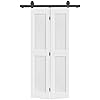 34 in. x 84 in. 2 Panel Shaker Hollow Core White Composite Bi-Fold Door with Sliding Barn Door Hardware Kit
