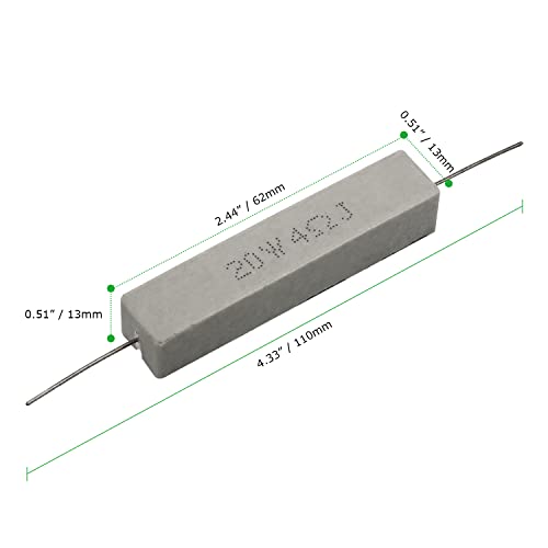 Dimlove Cement Resistor,10 Pcs 20W 4 Ohm 5% Axial Lead Wire Resistor White Wound Fixed Ceramic Resistors Wirewound Power Flame Heat Moisture Resistance Precharge Horizontal #TOP2