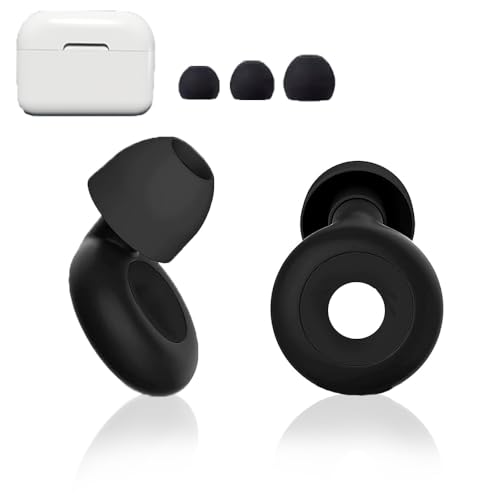 耳栓 イヤープラグ 睡眠用 遮音 ケース 快眠 安眠 仮眠 聴覚過敏 集中 フィット シリコン オフィス 騒音対策 水洗い いびき リラックス 3サイズ KAN001590 (D.ブラック, フリーサイズ)