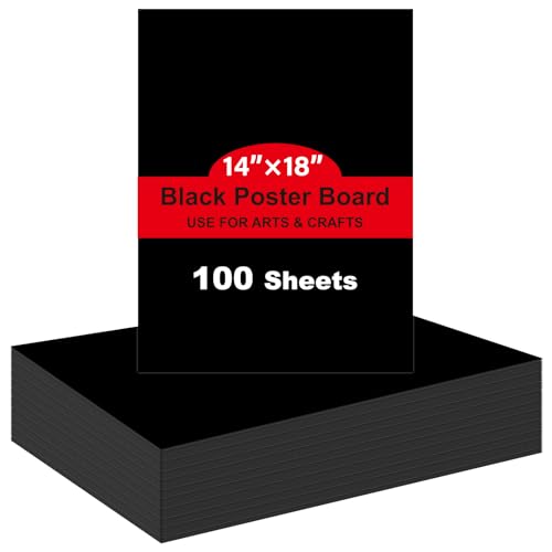 Image of 100 Pcs Black Poster Board Paper 14x18, ROOKEA Vision Boards Posterboard Bulk for School Projects Classroom Arts Craft Presentations Drawing Scrapbooking Blank Graphic Display