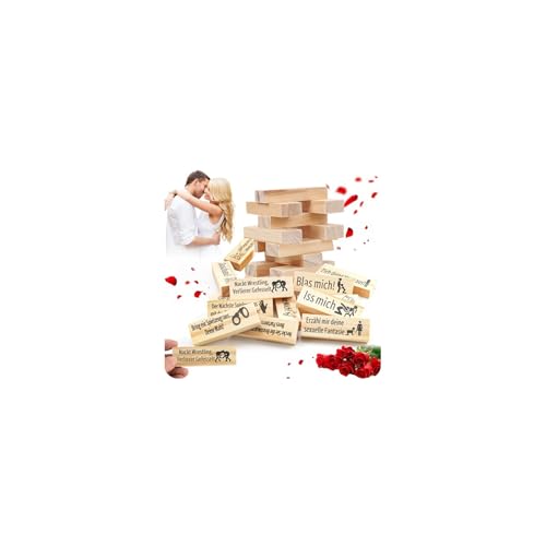 48 Stück Deutsch Stapelspiel aus Holzblöcken for Paare,Lust Tower Blocks,Super Naughty Block Tower Game,Paar Spiele für Paare,Deutsch Spiele für Paare,Lustiges Valentinstag Paarspiele for Erwachsene