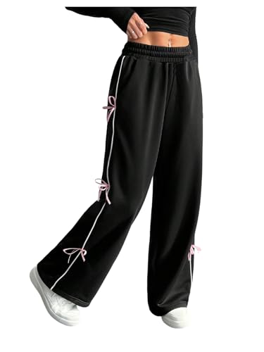 SOLY HUX Girl's Baggy Sweatpants Y2k Bow Elastic Waist Wide Leg Casual Long Pants