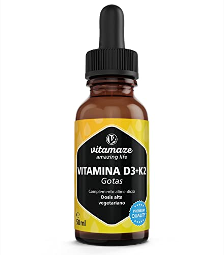 Vitamina D3 y K2 Gotas - Vitamina D 5000UI + Vitamina K2 11mcg (99,7% MK-7) por 5 gotas - 1700 Gotas de Alta Concentración - Suplemento Sublingual de Alta Biodisponibilidad sin Aditivos