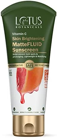 Lotus Botanicals Vitamin C Matte Fluid Sunscreen | Sun Protect & Skin Brightening | SPF 50 | PA+++ | 100x Vitamin C | For All Skin Types | For Women And Men | 75g