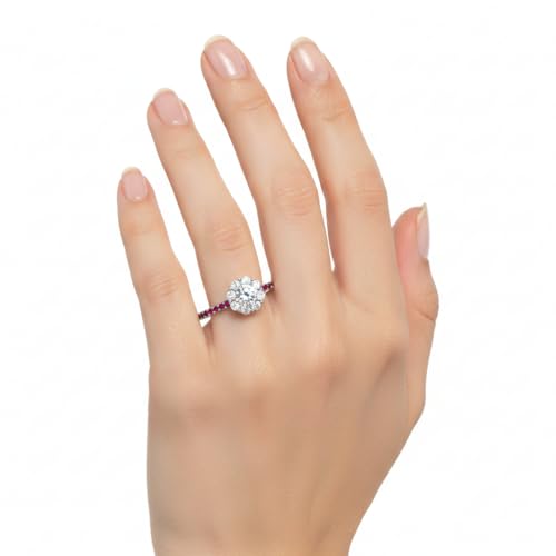 Image of Choose Your Gemstone Flower Halo Diamond CZ Ring 925 Sterling Silver Round Shape Halo Engagement Rings Everyday Jewelry Wedding Jewelry Handmade Gifts for Wife US Size 4 to 12