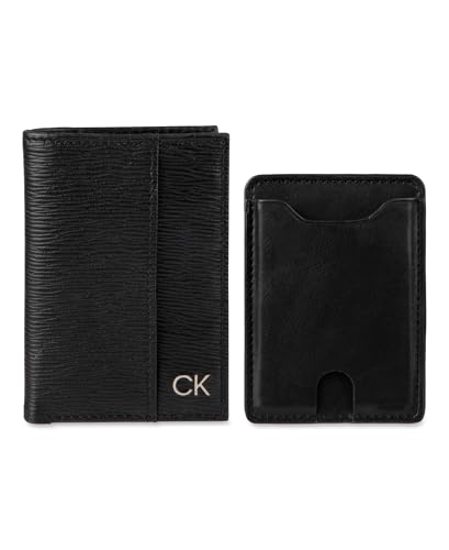 Calvin Klein Conjunto de carteira masculina River Print Duofold com Magsafe, preto, tamanho único, Preto, One Size, Conjunto de carteira River Print Duofold com Magsafe
