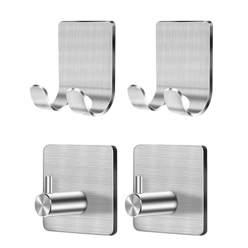 CGBE 4 Packs Shower Hooks for Inside Shower, Self Adhesive Shaver Holder Hanger Hook for Bathroom Damage Free Wall Hooks for Razor Loofah Sponge