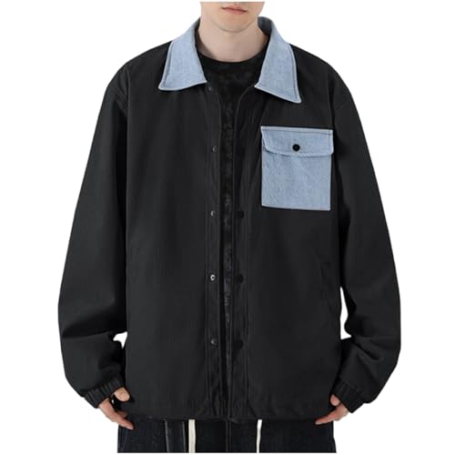 Akklian Unisex Varsity Jacket - Corduroy Shirt Long Sleeve Patchwork Color Block Winter Jacket Fashion Streetwear with Pocket