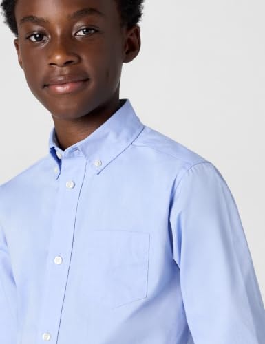 Tommy Hilfiger Boys Oxford Long Sleeve Dress Shirt, Collared Button-Down with Chest Pocket, Regular Fit, Medium Blue, 10 Husky - image 2