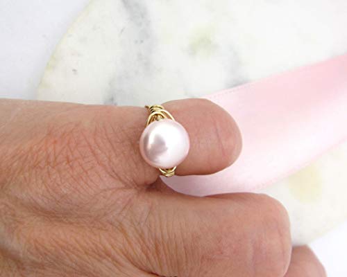 Puffed Coin Crystal Pearl Solitaire Ring, Choose White Pink Purple Tahitian, Sterling Silver 14K Gold- Or 14K Rose Gold-Filled Wire-Wrapped Band, Jewelry Inspirations #TOP4
