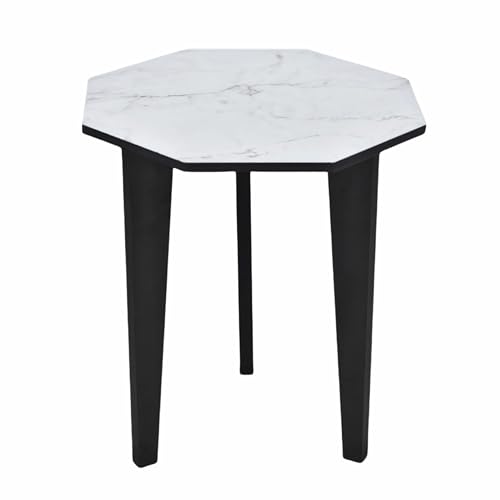 Image of Dime Store Wooden Foldable Side Table for Plant Stand | Planter Stand for Indoor Plants Small Round End Table for Bedroom, Living Room & Hallway (White & Black)