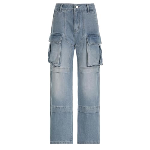 Monos lavados vaqueros con múltiples bolsillos sueltos de moda urbana para hombre