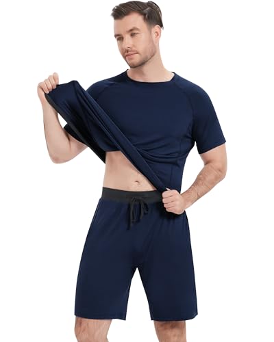 Image of NACHILA Men's Pajama Set, Cooling Bamboo Viscose Short Sleeve Top & Shorts