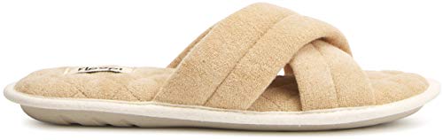 Floopi Womens Soft Criss Cross Open Toe Slippers with Quilted Terry Sitch Insole Lining, Memory Foam, Anti-Skid Rubber Outsole for Summer3