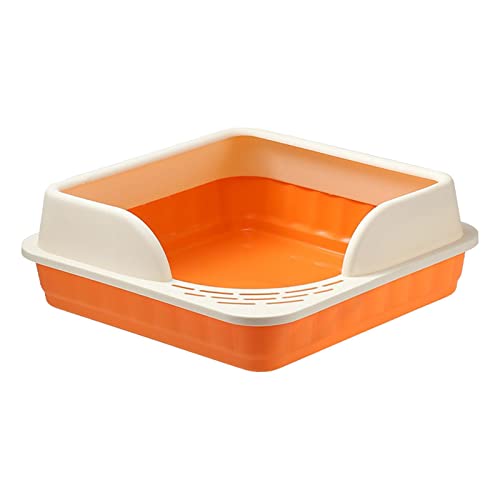 Leefasy Open Cats Deep Toilet Anti Splashing Removable Foot Pedal Large Space Sifting Nonstick Pet Litter Tray for Indoor Cats, Orange