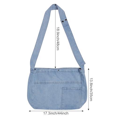 Image of Denim Shoulder Bag - Women's Retro Large Canvas Crossbody Tote Bag, Casual Style Lightweight