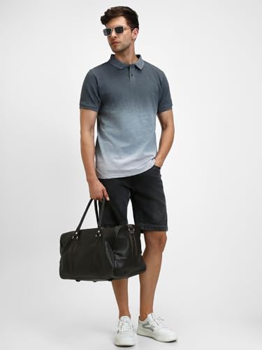 Image of Dennis Lingo Men's Cotton Black Ombre-Dyed Slim Fit Button-Down Short Sleeve Polo Tshirt