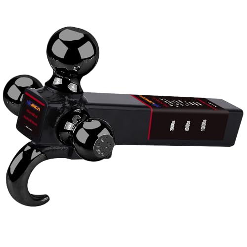 NBJINGYI 2\" Trailer Hitch Tri Ball Mount with Hook 1-7/8\", 2\", 2-5/16\" Black Plated Balls and Hook
