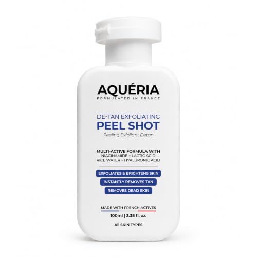 Aqueria 10% Instant De-Tan Enzyme Peel Shot for gentle Exfoliation with Niacinamide, Rice Water & Lactic Acid | Instant Tan Removal & Dead Skin Removal Exfoliating Gel | Brightens Skin, Removes Build-Up & Reveals Instant Glow | For Dark Neck, Knees, Elbows & Sun Tan | Suitable for All Skin Types | 100ml