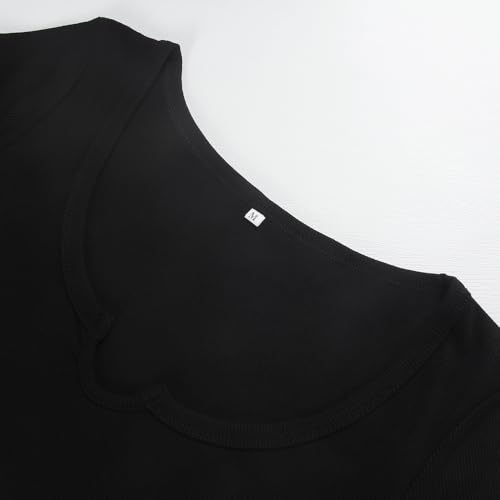 Artfish Women's Short Sleeve T-Shirts Form Fitting Ribbed Knit V Notch Scoop Neck Basic Crop Top3