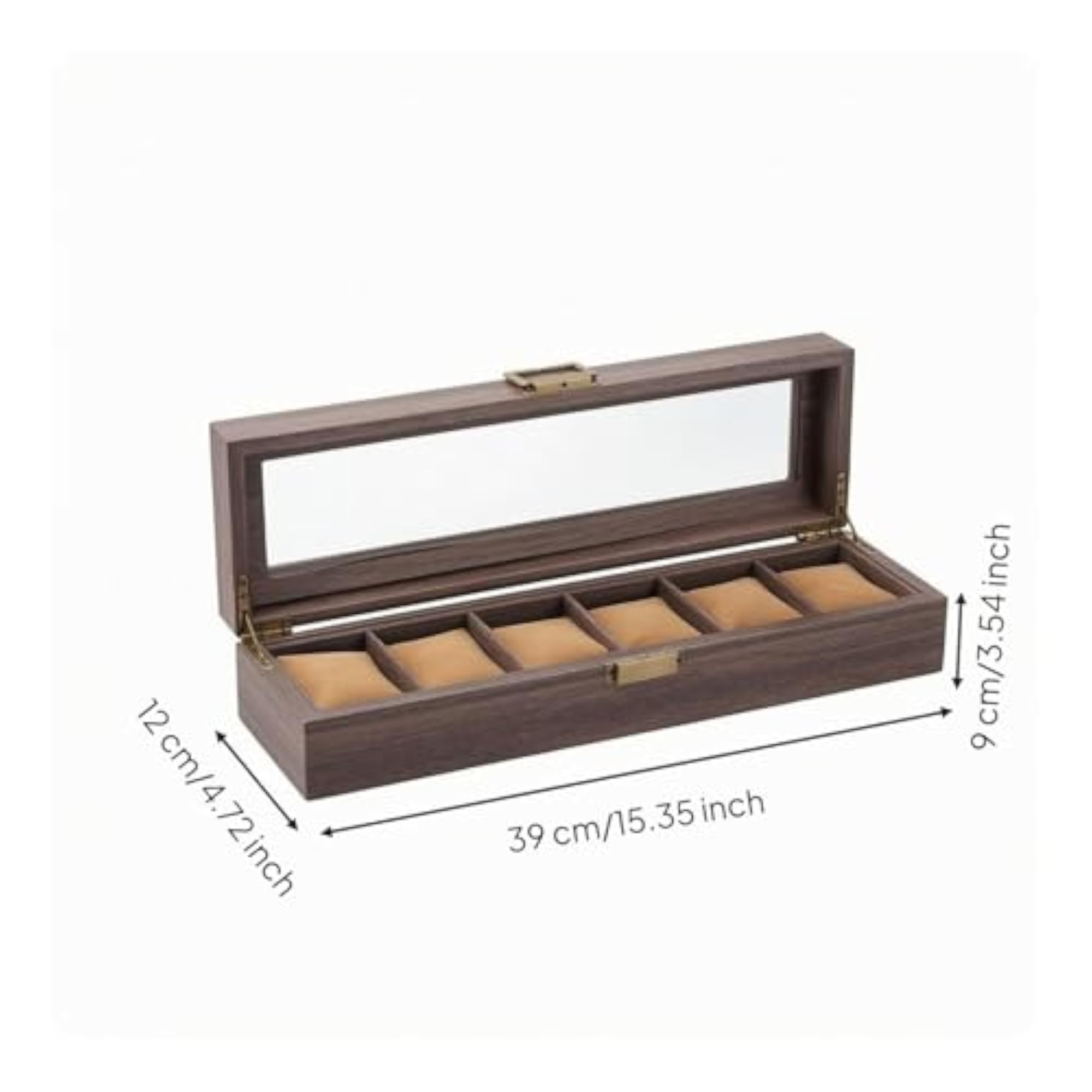 Padded Compartments 6 Slot Watch Box, Clear Window Glass Lid