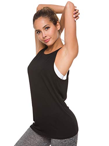 Laughido Women\'s Twist Open Back Workout Tops Sleeveless Shirts Gym Tank Tops (Black-01, Small)