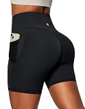 Heathyoga Biker Shorts Women Tummy Control 6' Butt Lifting Workout Shorts with Pockets Compression Yoga Shorts Spandex Gym Black Large