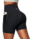 Heathyoga 6' Butt Lifting Biker Shorts Women with Pockets Workout Shorts Women Tummy Control Yoga Shorts Spandex Shorts Gym Black