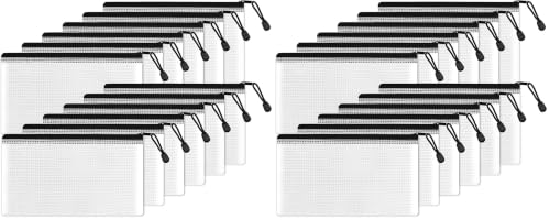 Image of SUNEE Plastic Mesh Zipper Pouch 4.6x9.2 in (Black, 24 Packs), Small Water-Resistant Zip Bag for School Office Supplies, Pencil Organizing Storage