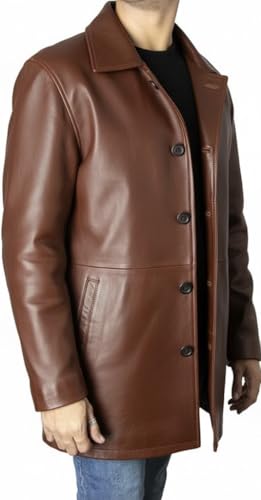Image of Leather Car Coat For Men 3 /4 Length Mens Leather Jackets - Real Lambskin Long Coat For Men