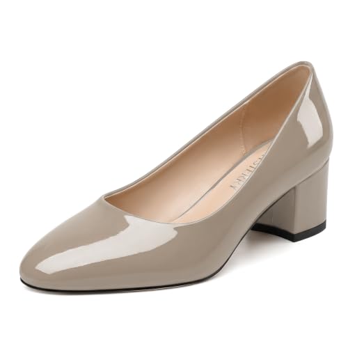 Image of SKYSTERRY Women's Low Heel Dress Pumps Shoes 2 Inch | Low Chunky Block Heel Pumps, Closed Round Toe Heels, Patent Leather Office Work Wedding Pumps Shoes