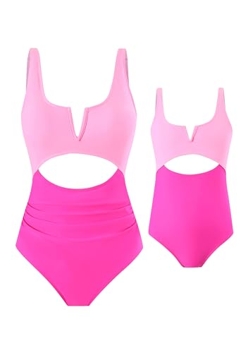GRASWE Mommy and Me V Neck Summer Swimwear Cutout High Waisted Bathing Suits Wrap Tie Back Tummy Control Beachwear