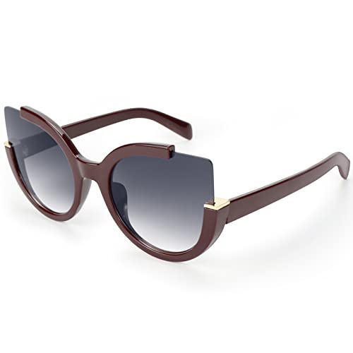 Supertrip Womens Fashion Oversized Round Square Plastic Vintage Cut-Out Flash Mirror Lens Cat Eye Sunglasses