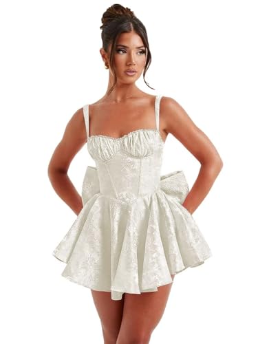 Jacquard Satin Short Prom Dresses with Bow Spaghetti Straps Homecoming Dresses Sweetheart Mini Cocktail Party Dress