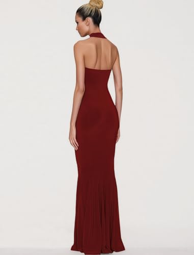 Image of Women's Sleeveless Summer Sexy Backless Maxi Dresses Bodycon Dresses Elegant Halter Turtle Fishtail Gown