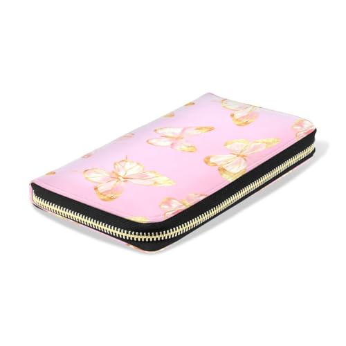Long Wallets Leather Bifold Wallet for Women Butterfly Watercolor with Zipper Credit Card Holder Large Capacity4