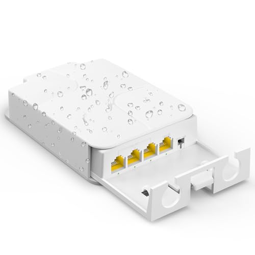 Image of YuanLey Outdoor Gigabit PoE Extender 1 in 3 Out, 802.3af /at 4 Port PoE Repeater IP66 Waterproof, Vlan, Extend Additional 100m(328ft) of Power and Data Transmission, Wall Mount Plug and Play