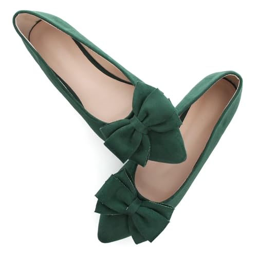 Image of SAILING LU Womens Bowknot Ballet Flats Pointy Toe Suede | Casual Flat Shoes, Dressy Wear to Work, Moccasins, Slip-Ons