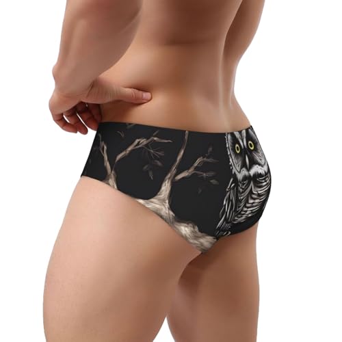 Late Night Owl Print Men's Underwear - Stretch Breathable Briefs - Supportive Mens Trunks for Daily Wear & Workout,3