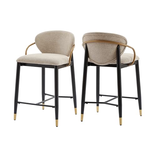 Butacos Christopher Knight Home Bardia de 26'', Juego de 2, Asiento Tapizado, Sillas de Bar Metálicas para Isla de Cocina, con Espaldar Curvado, Sillas de Hierro y Patas Afiladas, Marrón Claro miniatura 4