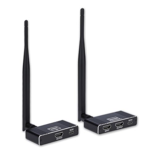 Image of Wireless HDMI Transmitter and Receiver, 5.8GHz Wireless HDMI Extender 656Ft/ 200M Up to 1080P@60hz Video Resolution, Support laptops, PCs, Blu-ray Player, DVD, Digital Video Cameras etc(Black)
